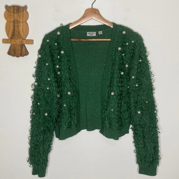 Mighty Fine green holiday loop cardigan